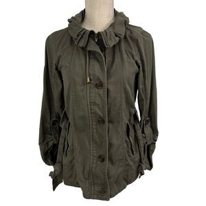 Ashley 26 International‎ Jacket Womens S M Olive Green Military Utility Ruffle